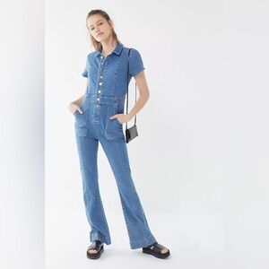 BDG 70s Denim Collared Button-front Jumpsuit